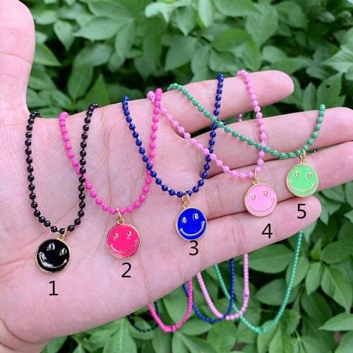 Wholesale Trendy Jewelry Round Necklace Pendant Enamel Pop Chain Necklace Smile Face Necklace