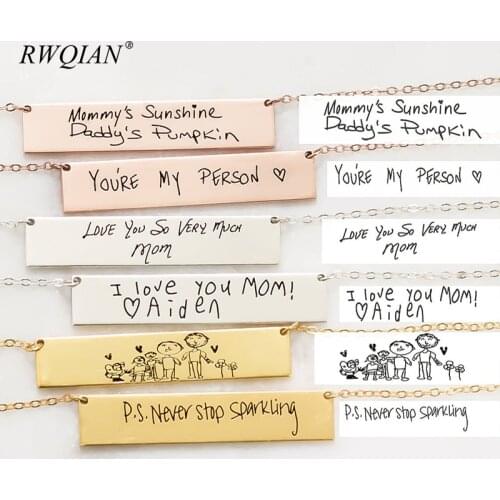 Custom Handwriting Necklace Personalized Signature Necklace for Women Engraved Pendant Choker Bar Necklace Mom Keepsake Jewelry