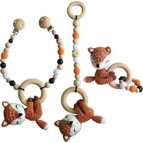 Baby Stroller Hanging Pendant Mobile Rattle Pacifier Chain Clip Nipple Dummy Holder Wooden Ring Bracelet Teether