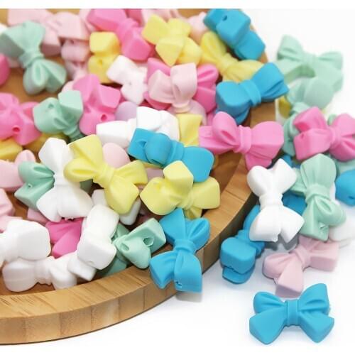 Cute-Idea 10PCs Silicone Bow Beads Teething Chewable Pacifier Chain Toy Rodent Accessories DIY Teether Baby Product Pearl
