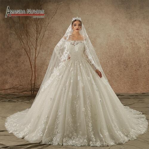 Luxury New Model 2020 Off Shoulder Long Sleeve vestido de noiva Wedding Dress NS3442 veil not included