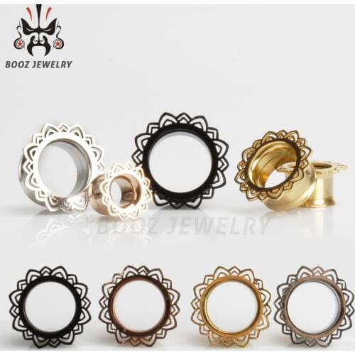 Kubooz 2pcs stainless steel earrings ear plug tunnel piercing body jewelry flared helix ear gauges free shipping