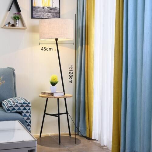 MDWELL Modern Farbic Lampshade Floor Lamp with Wood Table Nordic Standard Lamp E27 Foyer Study Bedroom Hotel Lighting Fixture