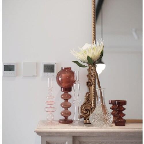 Glass Candle Holder for Home Romantic Candle Holders Glass Candle Stand Colorful Glass Flower Vase Handmade Candlestick Holder