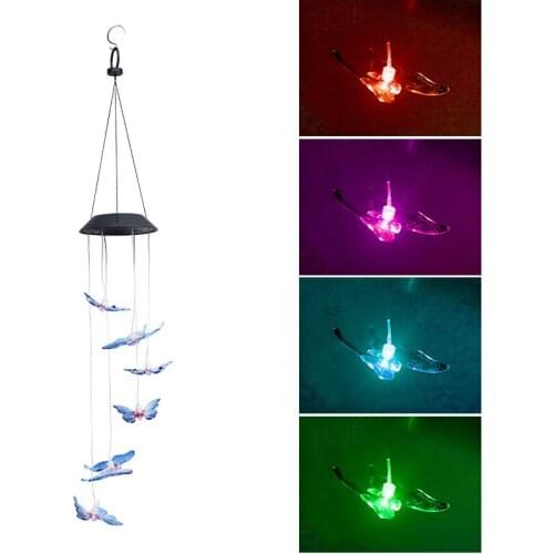 Solar Wind Chime Lamp Butterfly Color Changing Dazzling Courtyard Outdoor Garden Decoration Waterproof Decorative Landscape Xmas