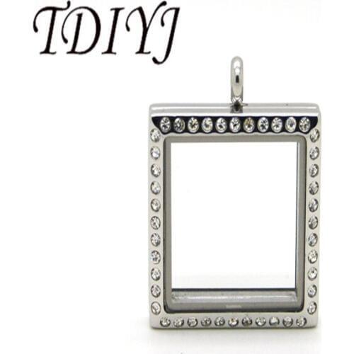 TDIYJ Wholesale Rectangle Stainless Steel Magnetic Floating Glass Locket 30MM Pendant Necklace for Women Jewelry 1Pcs