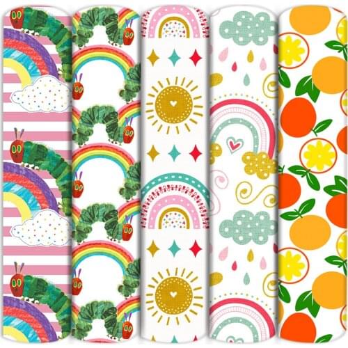 Rainbow Heart Printed Polyester Cotton Fabric for Tissue Sewing Quilting Fabrics Needlework Material DIY Handmade,1Yc20448