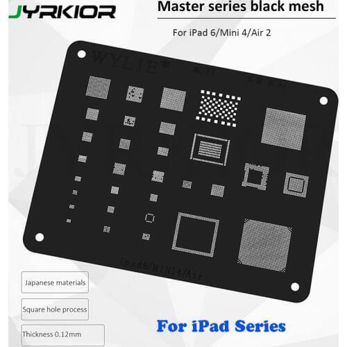 Jyrkior For iPad 2/3/4/Air/Air 2/mini 1/2/3/4 iPad PRo 9.7/12.9 Planting Tin Mesh BGA Reballing Black Stencil Template