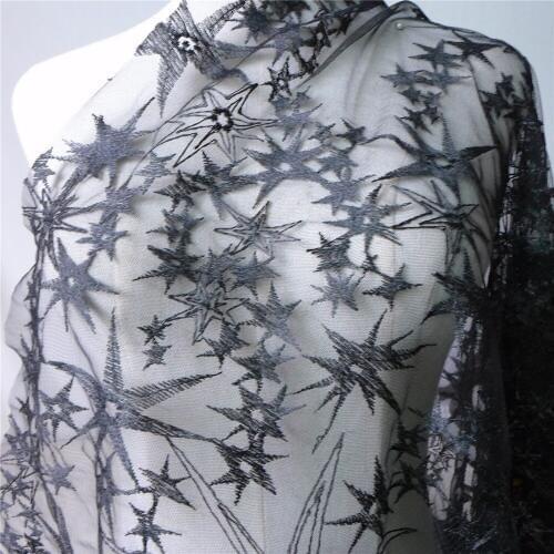 Star Embroidered Tulle Lace Fabric Gauze Fabric Wedding Dress Curtains DIY Material Black Pink Ivory White 1 Yard