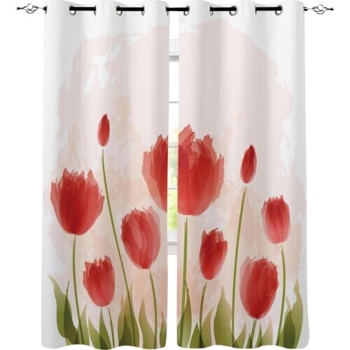 Tulip Flower Window Curtains LivingRoom Kitchen Curtains Left and Right Biparting Open