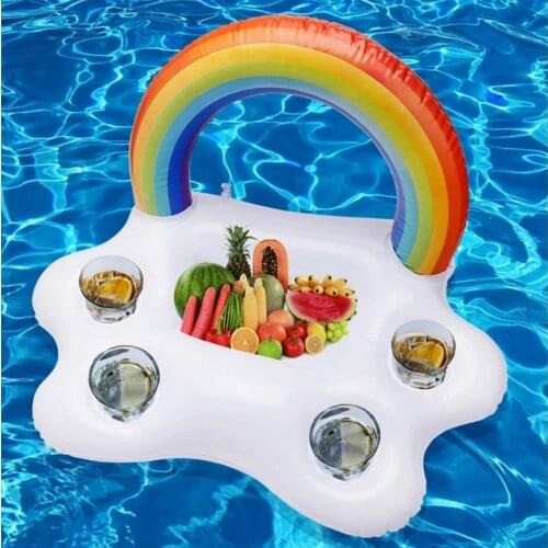 Summer Party Bucket Rainbow Cloud Cup Holder Inflatable Pool Float Beer Drinking Cooler Table Tray Swimming Ring Dropshipping