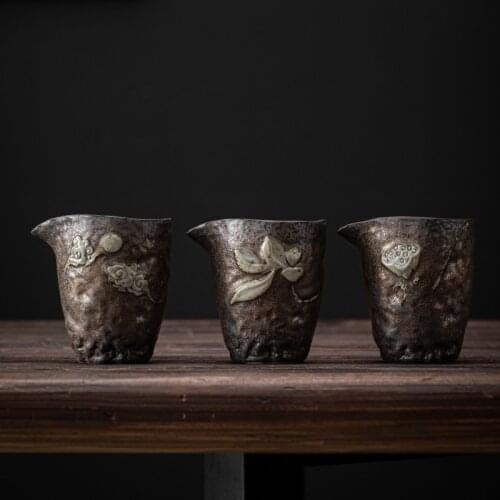 Japanese Gilding Iron Glaze Pitcher Ceramic Tea Pitcher Tea Pot Large Retro Household Kung Fu Tea Set Gong Dao Bei Tea Infuser