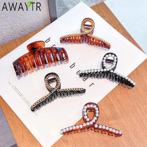 New Women Vintage Elegant Pearls Chain Cross Plastic Hair Claws Lady Hair Holder Clip Hairpins Headband Fashion Hair Accessories