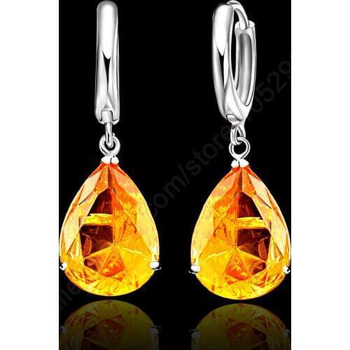 Multi-Colores Water Drop Crystals Stones Filled For Women Wedding Hoop Earrings Pure 925 Sterling Silver Accessories