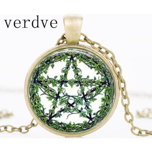 Green cane glass pendant necklace personality tree pentagram jewelry charms pendnat necklaces for women