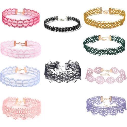 10pcs Gothic Colorful Lace Choker Necklace for Women Girls Fashion Vintage Short Necklaces Collares 2019 New Party Jewelry FS01