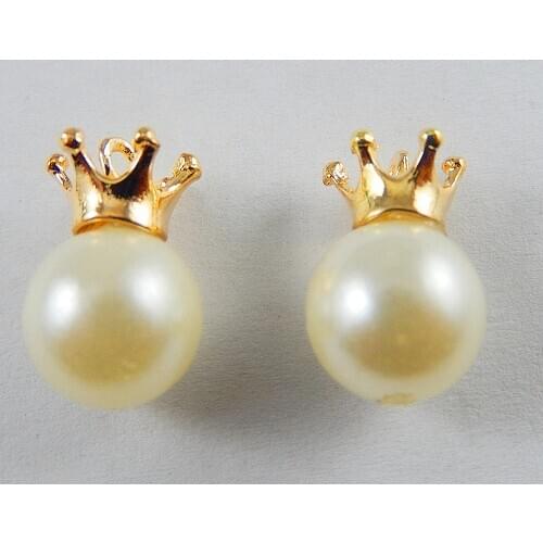 10pcs Round white Pearl charms 15*9mm Crown Pendant Pearls for Necklaces & Pendants Women Bangle Keychain Hair Gold Alloy Beads