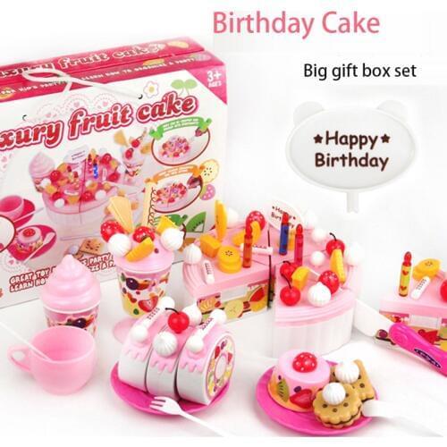 37-73Pcs DIY Pretend Play Fruit Cutting Birthday Cake Kitchen Food Toys Cocina De Juguete Toy Pink Blue Girls Gift for Children