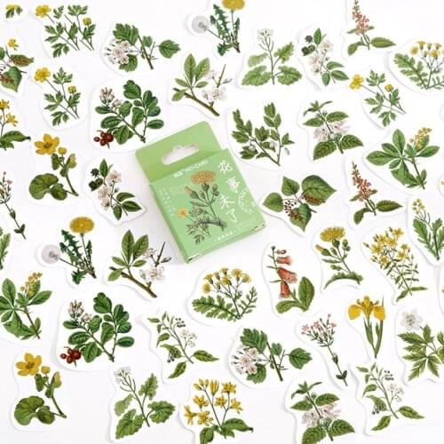 46pcs/Box Green Leaves Scrapbooking Seal Book Label Paper Stickers DIY Stationery Crafts Diary Mobile Decoration