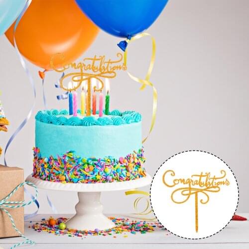 5pcs Chic Letter Cupcake Toppers Glitter Graduation Party Cake Insert Cards