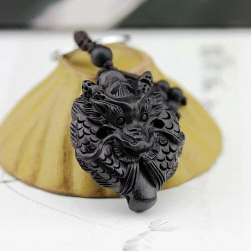 African Purple Sandalwood Handmade Wood Products Ebony Wood Good Luck Peace Winding Chinese Dragon Car Key Ring Pendant Keychain