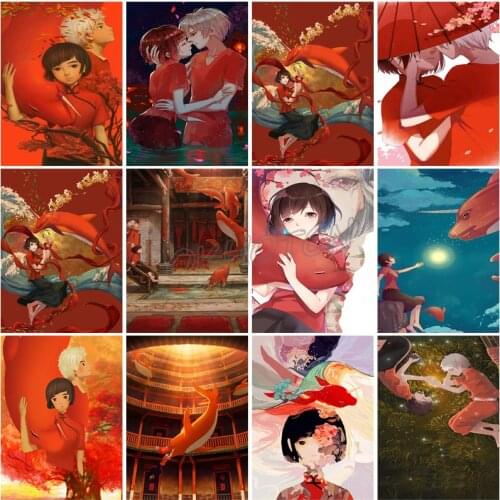 Diy Diamond Painting Anime Big Fish Begonia Embroidery Mosaic Picture 5D Home Decoration Background Wall Stickers