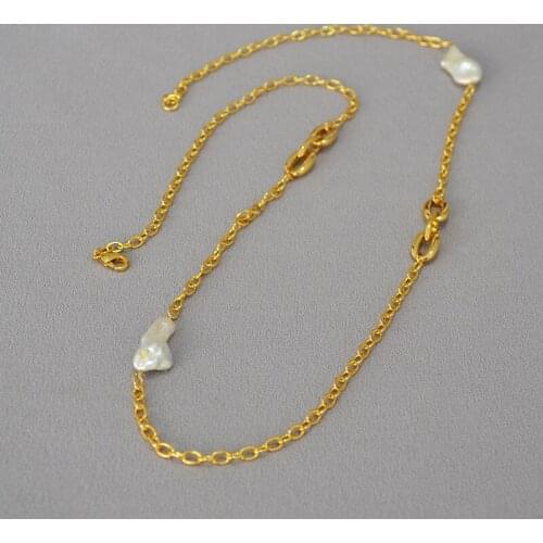 Amaiyllis Minimalist Irregular Baroque Freshwater Pearl Stitching Long Necklace Sweater Chain Necklace Jewelry For Women