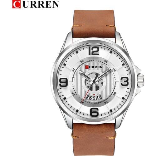 CURREN Mens Watches Fashion Leather Wristwatch Analog Army Military Quartz Date Display Man Waterproof Clock relogio masculino