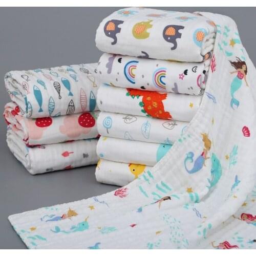 Cartoon Printed Cotton Gauze Children Baby Muslin Blanket Newborn Baby Bath Towel Wrap Kids Newborns Stroller Cover Blankets