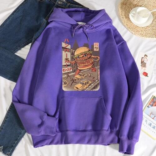 Ukiyo E Japan Style Burgerzilla Prints Hoodie Womens Warm Comfortable Hoody Fleece Casual Sweatshirt Autumn Warm Man Clothing