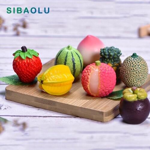 1pc Resin Artificial Fruit Peach Strawberry Figurine Model DIY Home Decor Miniature Fairy Garden Decoration Accessories Modern