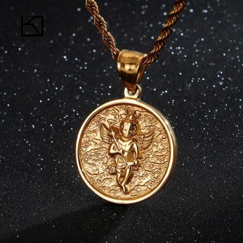 Kalen Trendy Pendant Necklaces For Men Gold & Stainless Steel Link Chain Men Religious Vintage Choker Necklaces Jewelry