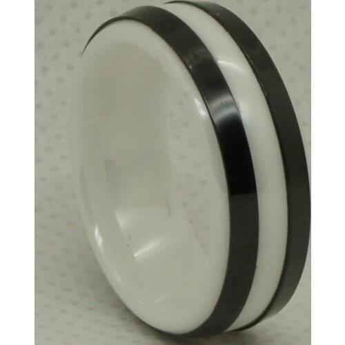 Classic 2 line black ceramic inlayed on white hi-tech scratch proof ceramic ring