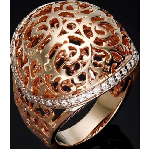 Kinel 2020 New Hollow Flower 585 Rose Gold Ring Round Micro-wax Inlay Natural Zircon Rings Women Wedding Party Fine Jewelry