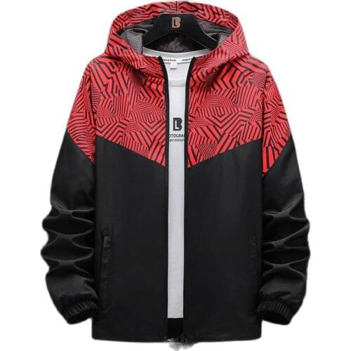 Spring Autumn Mens Lightweight Jacket Hooded Sportswear Windproof Zipper Casual Sports Fashion Loose Windbreaker Jacket