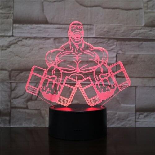 2019 Best Selling 3D Lamp The Dumbbell Fitness Pretty Gift Touch Sensor 7 Color with Remote 3D Illusion Led Night Light Lamp