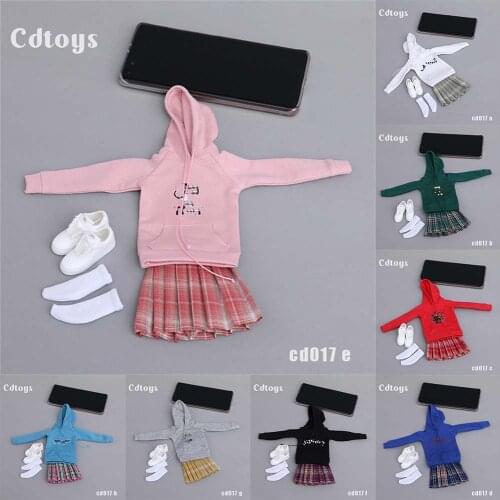 1/6 Scale Female Action Figure Printing Hooded Sweater Pleated Skirt Set Model For 12 Inches Dolls Body Accessories cdtoys CD017