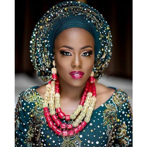 Trendy Red African Wedding Beads Jewelry Set Luxury Dubai Gold Bridal Statement Necklace Set for Women Bride Party Gift ABH577