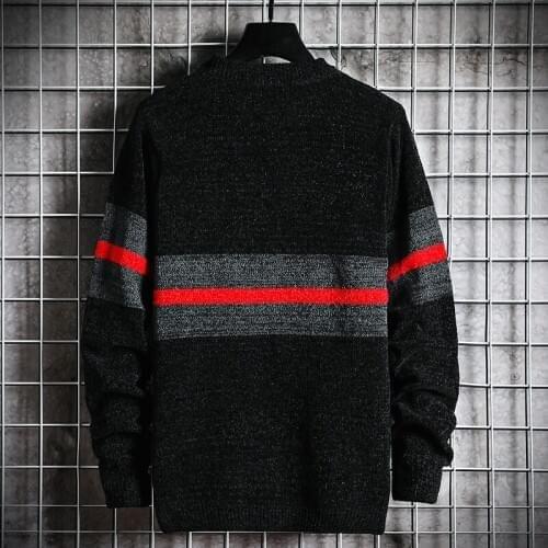 GlacialWhale Mens Knitted Sweater Men 2021 Winter Patchwork Sweaters Pullover Jumper Harajuku Korean Casual Black Sweater Men