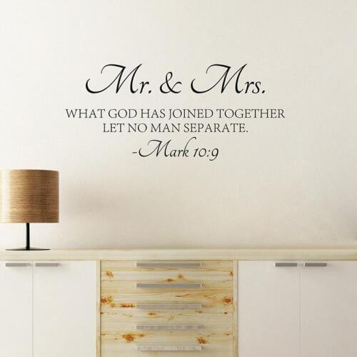 Mr & Mrs Love Quotes Bible Verse Wall Sticker Vinyl Self-adhesive Removed Wall Decal Stickers Scripture Art Decors Muraux Z960