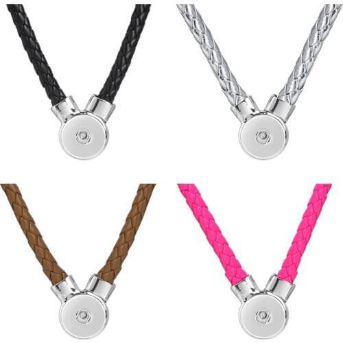 New Fashion Snap button Necklace PU Leather Snap Pendant Necklace fit 18mm Snap Jewelry Magnet Clasp Pendant Necklaces ZG529