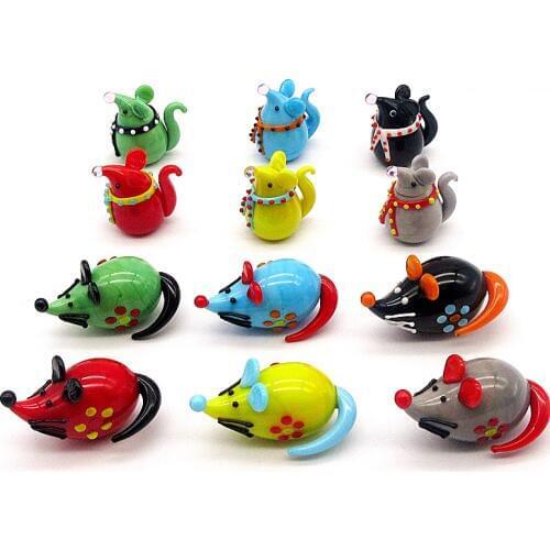 2020 new year symbol Handmade Murano glass mouse Figurines Christmas ornament Home decor cute Miniature Animals glass rat statue