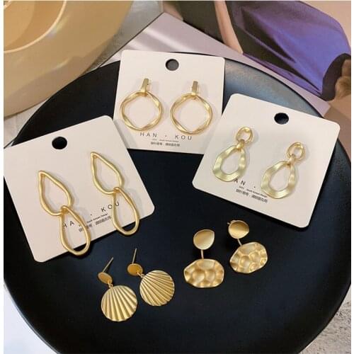 New Retro Large Metal Hanging Earrings Womens Star Shaped Round Geometric Flower Pearl Earrings Punk Jewelry Party Gift