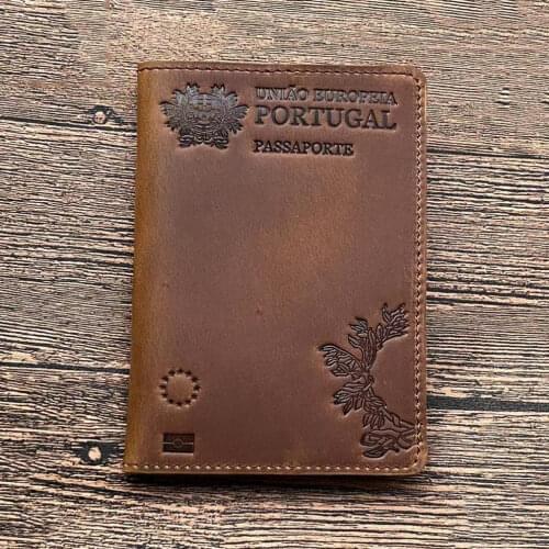 Genuine Leather Passport Cover Portugal Retro Cow Leather Portuguese Passport Holder Passport Case Unisex Travel Wallet Passport