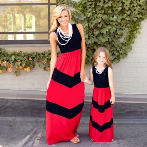 Family Matching Clothes Matching Mother And Daughter Dresses Striped Patchwork Dress New Fashion Family Look Girls Dress