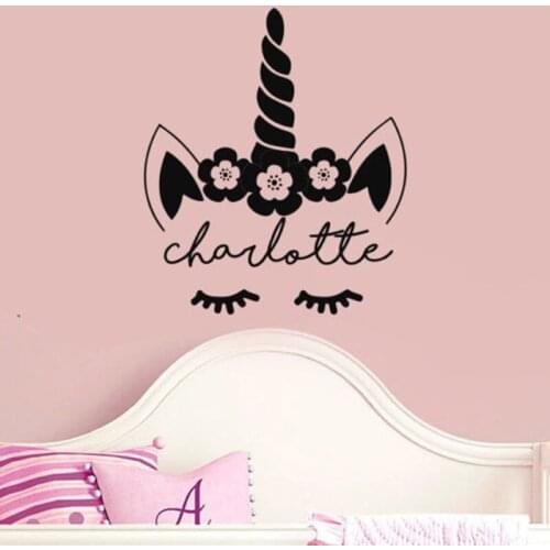 Unicorn Name Personalized Nursery Wall Stickers Kids Room Decals Bedroom Baby Art Vinyl Removable Decor Quotes YY09