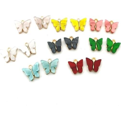 10Pcs/lot 8 colors Fashion Alloy Butterfly Setting Resin Charms Cute DIY Animal Pendant Handmade Jewelry For Necklace Bracelet