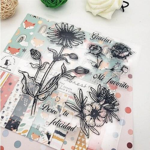 14x14cm Sunflower Clear Stamps Transparent Seal Silicone Seal TPR Christmas Wedding Roller Stamps DIY Scrapbook Album Card