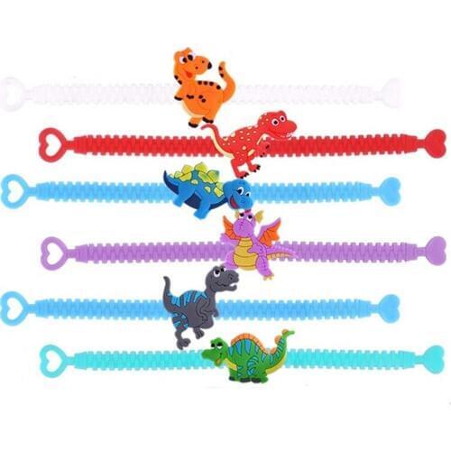 19cm 6pcs/lot Rubber Heart Dinosaur Wristband Bangle Bracelets Jungle Birthday Party Decor Baby Shower Party Supplies Gifts xx58