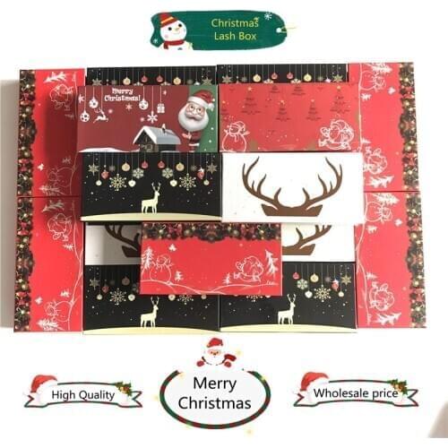 New Christmas Lashes Packaging Design Eyelash Packaging Box Wholesale Empty Lash Boxes With Tray Rectangle Case 25mm Mink Lashes